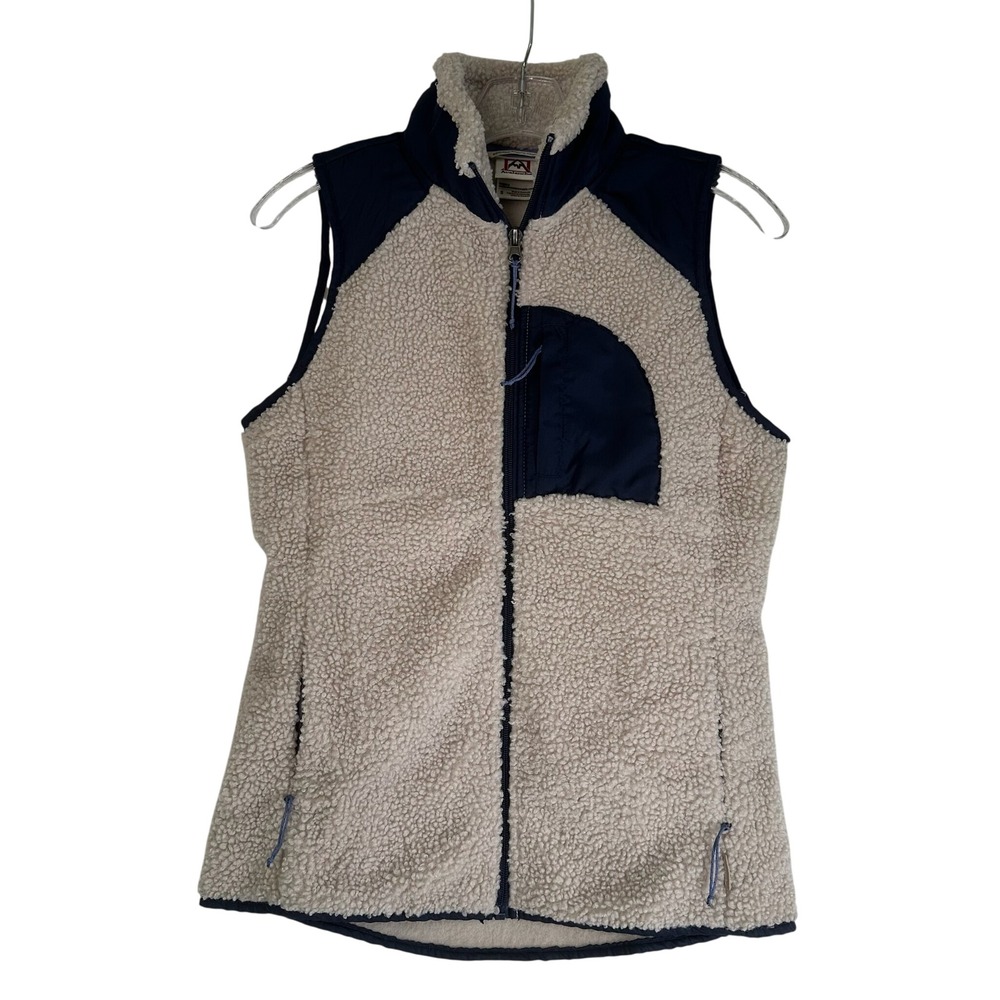 Avalanche Outdoor Supply Co Womens Sherpa Fleece Vest Cream Navy Blue Small S